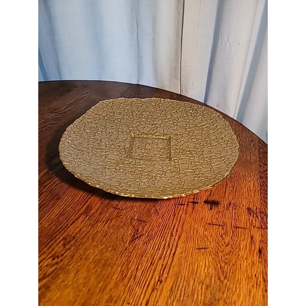 Large Golden Serving Platter Or Candle Holder Modern Art Deco Contemporary 16in